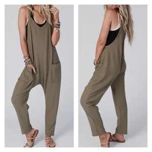 Waffle Knit Forest Green Sleeveless Jumpsuit